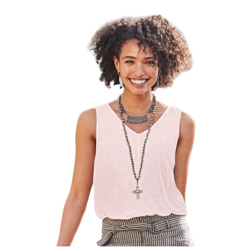 Sundance Mabel Linen Tank Top Pink Large